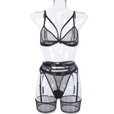 Womens Lace Sheer Lingerie 3-Piece Set