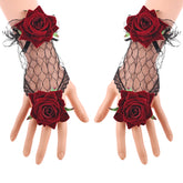 Vintage Lolita Lace Gloves Burgundy Rose Bracelet
