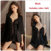Slip-satin Slip Dress And Robe Set
