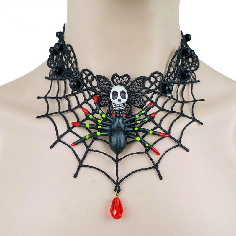 Gothic Jewelry Red Bat Halloween Necklace Lace Choker Necklace For Women Nightmare Before Christmas Black Layered Necklace