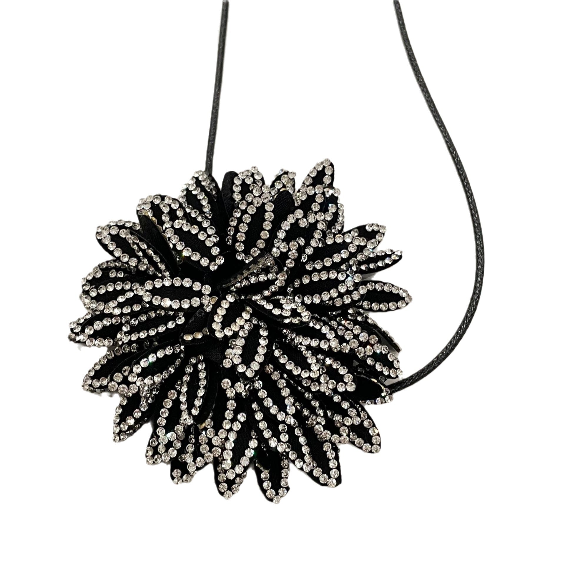 Retro Full Diamond Flower Clavicle Chain French Fashionable Lace-up Choker Strap Necklace