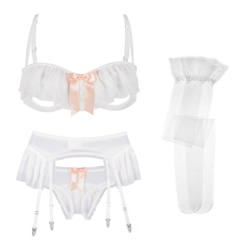 Sexy Top Gather Transparent Bra Lace Hollow Half Cup Bra