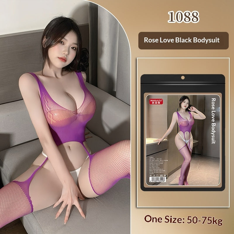 Womens Lace Seduction Bodysuit With Stockings