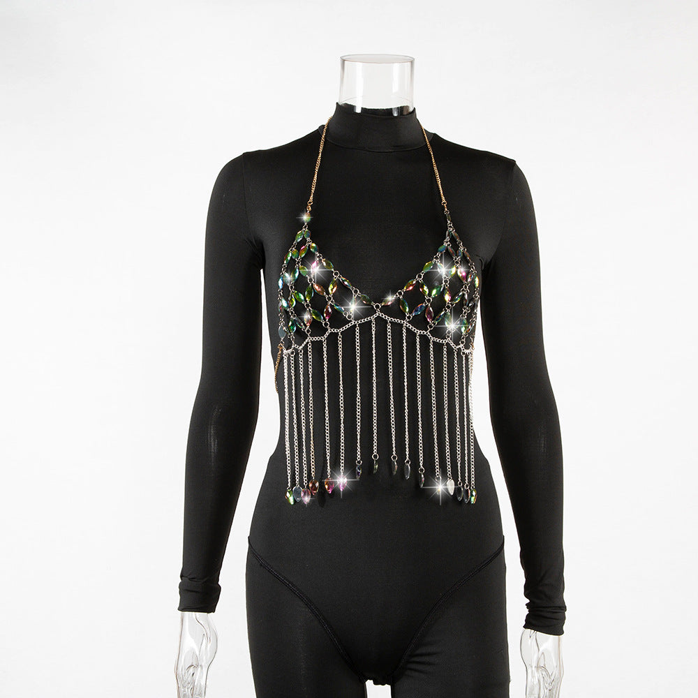 Crystal fringed metal bra