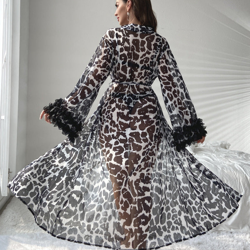 Sexy Leopard Print Robe Casual Home Sleepwear