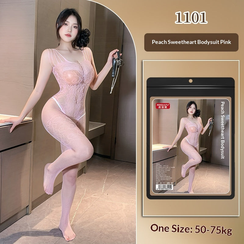 Womens Lace Seduction Bodysuit With Stockings