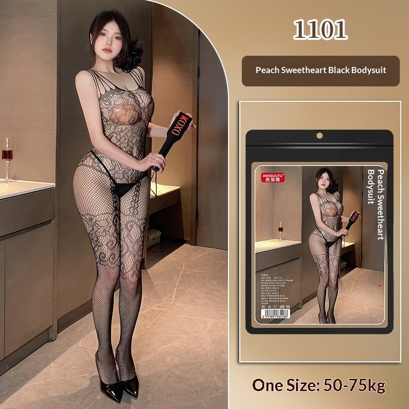 Womens Lace Seduction Bodysuit With Stockings