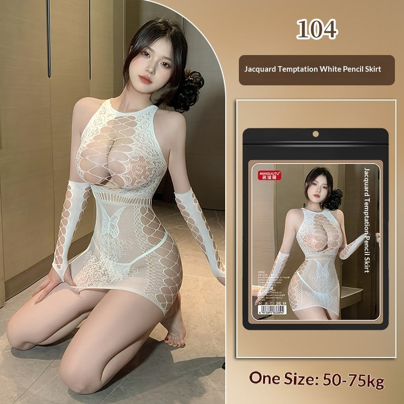 Womens Lace Seduction Bodysuit With Stockings