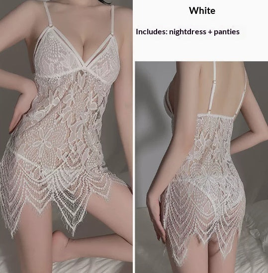 Nightwear Lace Mesh Suspender Vest Hollowed Out