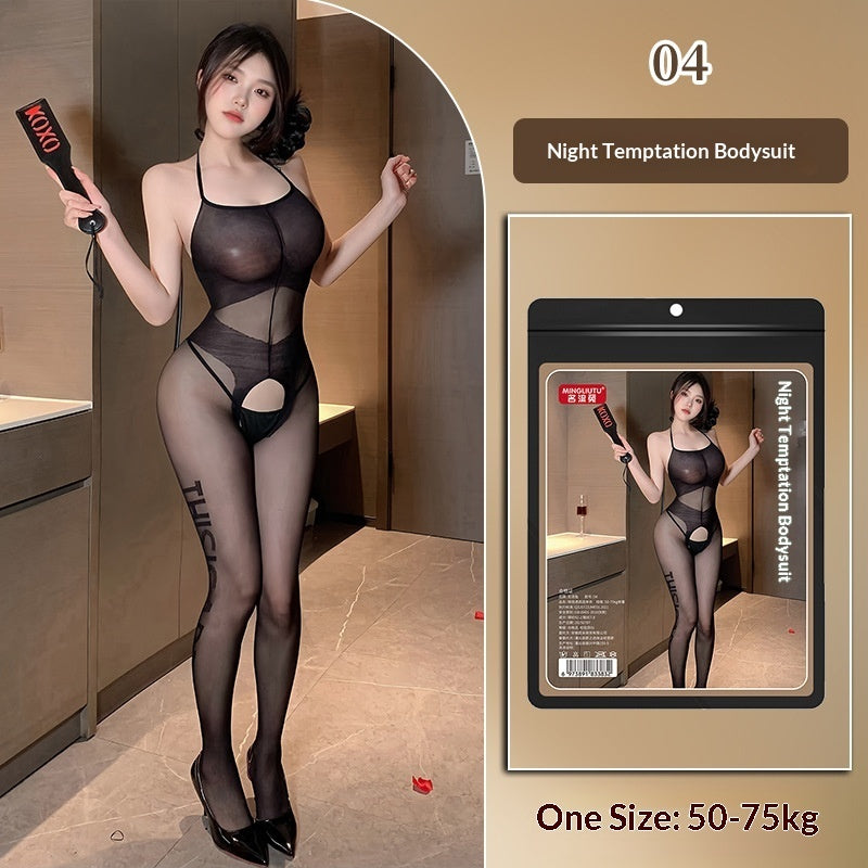 Womens Lace Seduction Bodysuit With Stockings