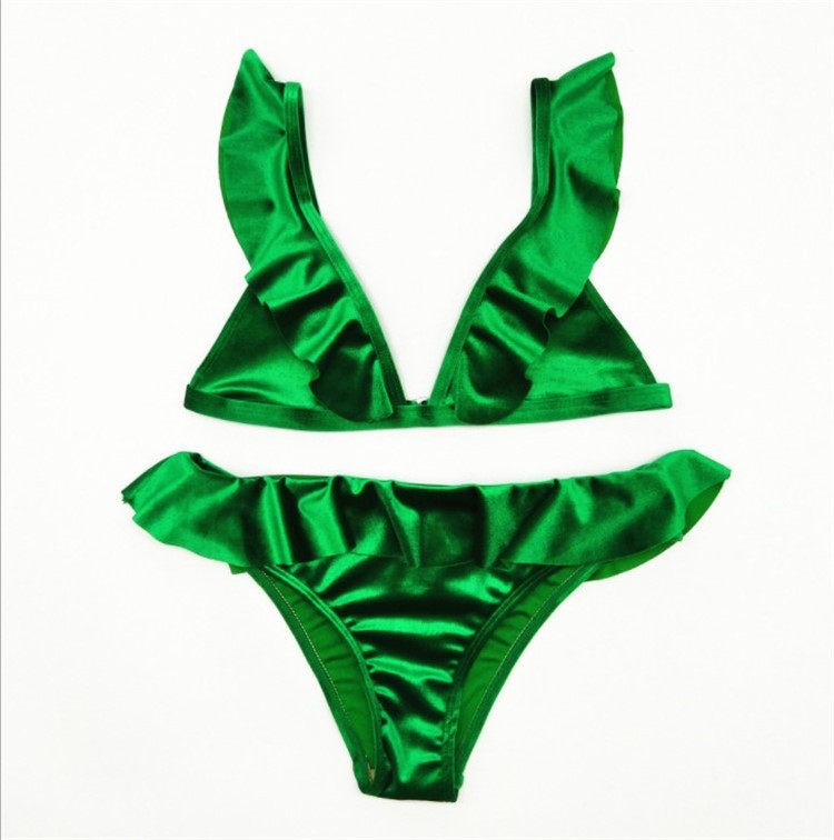Women Ice Velvet Ruffle Bikini Sets Band