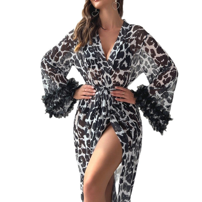 Sexy Leopard Print Robe Casual Home Sleepwear