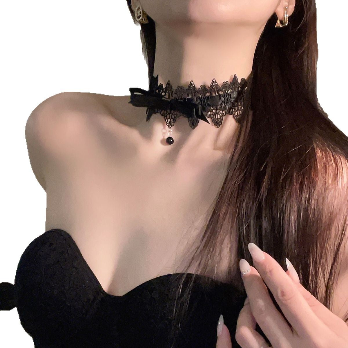 Lolita Gothic Style Dark Girl Bow Lace Choker Clavicle Chain Necklace