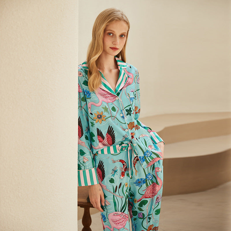 Ice Silk Pajamas Women's Long Sleeve Outerwear Homewear Suit